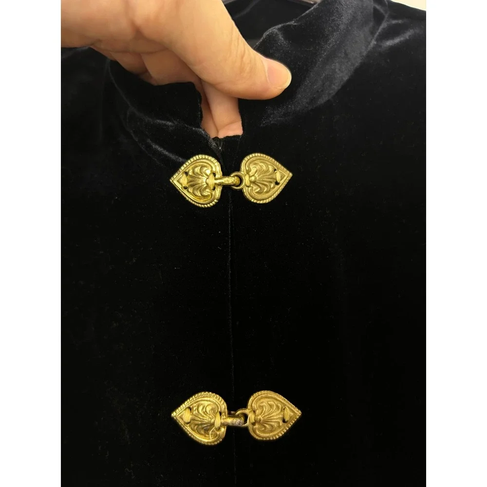 Karen Kwong R&M Richards Black Velvet Mandarin Collar Oriental Jacket women‎ 12p